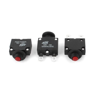 DC 32V AC 125V/250V 15A Connect Circuit Breaker  Push Button Reset,3 Pcs