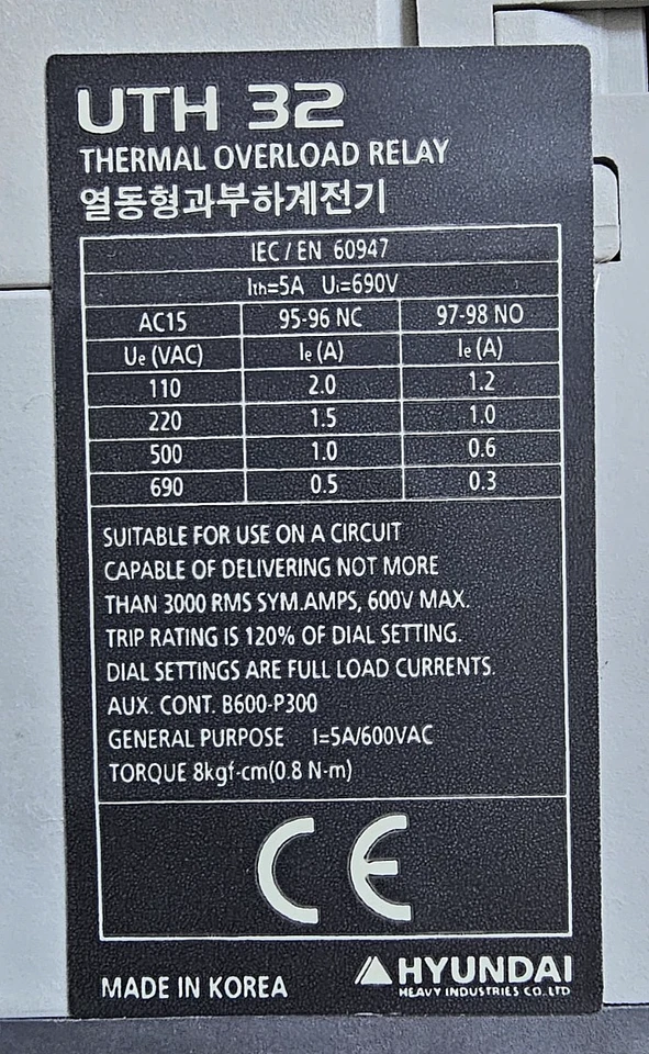 Hyundai UTH32K A0009S Thermal Overload Relay | 6 A to 9A| 690V, Made in Korea - Image 4 of 4