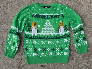 Jinx Minecraft Boys Thin Knit Festive Winter Christmas Jumper Age 7 Green GC