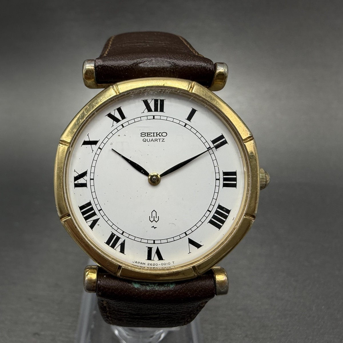 Vintage Seiko Japan Gold-Tone Case White Dial Watch with Beige Strap — see notes Vintage Seiko Baignoire Gold-Plated — White Dial Breguet  main image 3