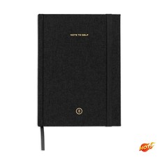 Wit&Delight Note to Self Lined Journal,Black Linen, Elastic Closure&Ribbon-2pack