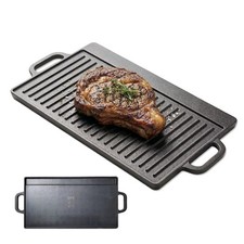 Cast Iron Griddle Plate Double Sided BBQ Grill Flat Pan Skillet Stove Camping