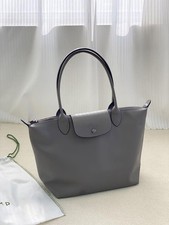 Longchamp Pliage City Shoulder Bag in Gray Leather New From Japan