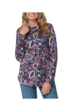 Denim & Co. Heavenly Jersey Funnel Neck Printed Top Navy
