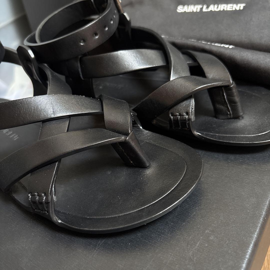 Saint Laurent sandali tanga pelle nera taglia 35 donna autentici senza scatola