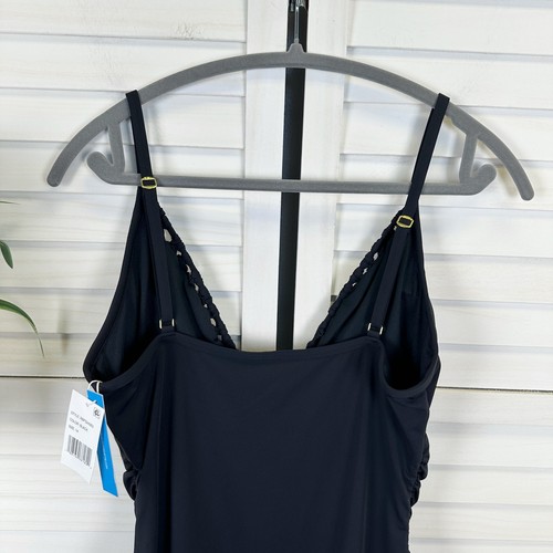 New Bleu Rod Beattie Black Pulling Strings One Piece Swimsuit Ruched Size 14 - Picture 5 of 10