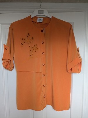 Vintage Gila Grunert Bluse orange bestickt Palme West Germany UK 12