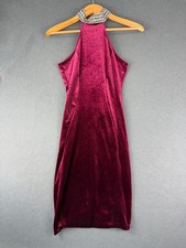 Windsor Womens Burgundy Red Sheath Dress Shimmering Embellished Halter Neck XS