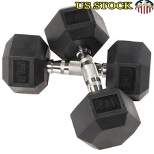 Rubber Encased Hex Dumbbells Non-Slip Grip Home Gym Weights Strength Training US
