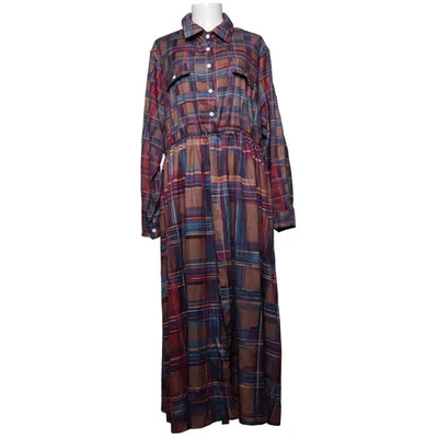 Robe chemisier, taille : 3XL, marron/bleu/multicolore, polyester, carreaux, f... - Photo 1/4