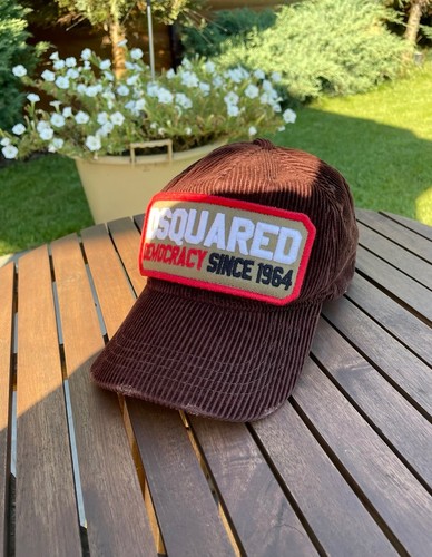 Dsquared2 Corduroy Baseball Cap Brown Velvet Hat Logo Patch Democracy Since 1964