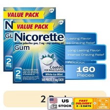 2 Pack 2mg Nicotine Gum Stop Smoking Aid White Ice Mint Flavor 160 Count New