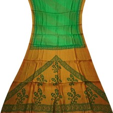Namaste Vintage Green Sarees 100 Pure Silk Printed Indian Sari 5YD Craft Fabric