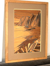 1990 PT REYES, California Original Signed WOOD Veneer Collage - Limantour Beach