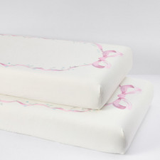 Set 2 Pottery Barn LoveShackFancy Bow Picture Perfect Organic Crib Fitted Sheet