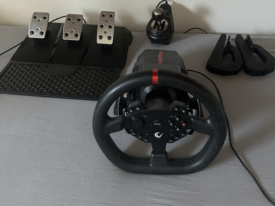  Rennlenkrad Schwarz mit Pedalen und Schalthebel für PC 