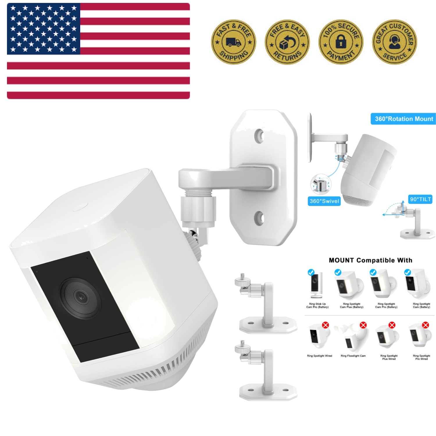 2 Pack Adjustable Wall Mount for Ring Spotlight Cam Battery and Ring Spotligh...