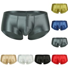Glossy Oil Shiny Seamless Men Boxer Briefs Breathable Underwear Satin Material