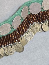 Vintage Afghan Tribal Kuchi Coin Belt Headdress Handmade Wool Beaded Ethnic Cost