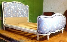 Elegant Corbeille Standard Double French 1930 Carved Upholstered Bed  With Base 