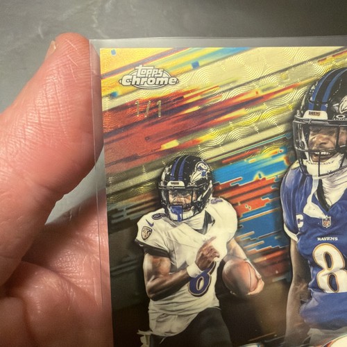 2025 Topps Chrome Football 1/1 Superfractor Lamar Jackson Let’s Go!!! - Picture 2 of 10