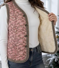 ❣️Damen Weste Fakefell weich kuschelig rosa floral  boho 38 M 40 L NEU Tasche