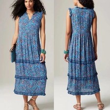 J. Jill Coastal Ruffles Sleeveless Midi Dress Medium Blue Paisley