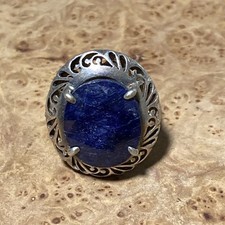 Lapis Lazuli Cabochon 925 Sterling Silver Ring Size 8 Cocktail Boho Western