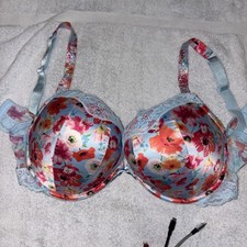 Victorias Secret Very Sexy Push Up Bra 38D Blue Red Mesh Floral Underwired