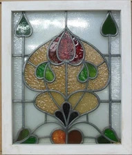 PRETTY ABSTRACT MIDSIZE OLD ENGLISH LEADED STAINED GLASS WINDOW 19.75" X 23.75"