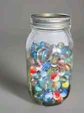 Vintage Marbles, Akro, Vitro, MK, Lot Of 183 and Ball Perfect Mason Jar