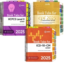 Index Tabs for AMA CPT Book, ICD-10 Code Book, HCPCS Level II Book, 3-Set Bundle