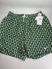 NWT Nike Swim Shorts Mens L Green Logo Swoosh Allover Print Volley 7" NESSE519