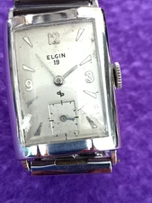 1950's Elgin 19 Deluxe Manual Wind 10K White Gold Filled #671 1 19 Jewel Vintage