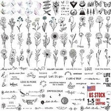 100 Sheets Realistic Temporary Tattoos, 240 Pcs Black Realistic - 100 Sheets