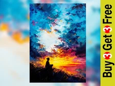 Contemplative Sunset Silhouette 5"x7 Print on Matte Paper | Bold Sky Painting
