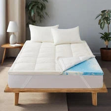 4" Medium Support Hybrid Mattress Topper, Memory Foam Feather Inner Cotton Cover