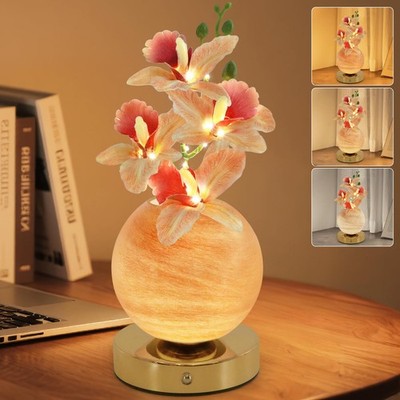 Flower Table Lamp, 3 Colors Orchid Night Light, Cordless Touch Dimming Artifi...