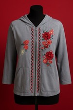 Caite Embroidered Hoodie Zip Jacket Blue/Gray XXL Floral Boho India