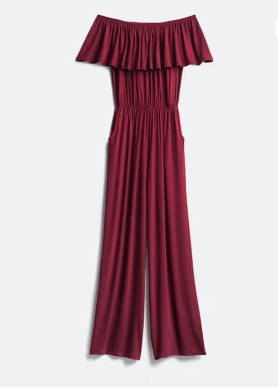 KAYLEIGH Burgundy Knit Off Shoulder Jumpsuit Sz Med.