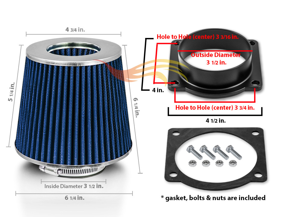 BLUE Mass Air Flow Sensor Intake MAF Adapter + Filter 97-04 Expedition F150 V8