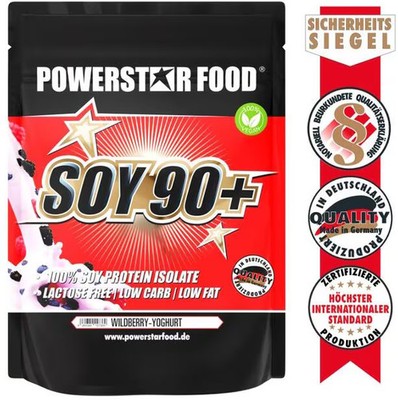 Powerstar Food SOY 90 + veganes Soja Protein Isolat, 1000 g Beutel, Wildberry -