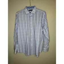 Nautica Plaid Button Down Shirt Blue White Large 16-16.5