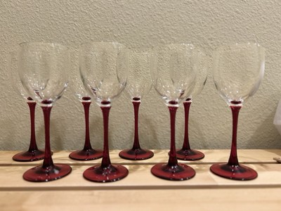 Set of 8) Cristl D' Arques Durand Red Wine Glasses with Ruby Red Stems