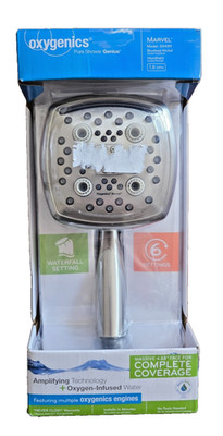 Oxygenics PowerMax 9-Spray 1.8 GPM Handheld Shower Head, Brushed Nickel 52488