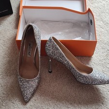 QGMIR Silver Glitter Pointed Toe Stiletto Pumps Women