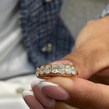 1 Ct Oval-Cut Natural Diamond Half Eternity Wedding Band 14K Real Yellow Gold 7