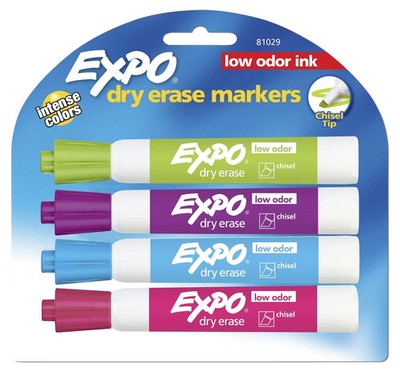 Low-Odor Dry Erase Markers, Chisel Tip, Fashion Colors, 4-Count