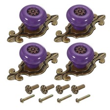 4 Pcs Retro Ceramic Cabinet Knobs 1-1/4" Vintage Dresser Drawer Knobs, Purple