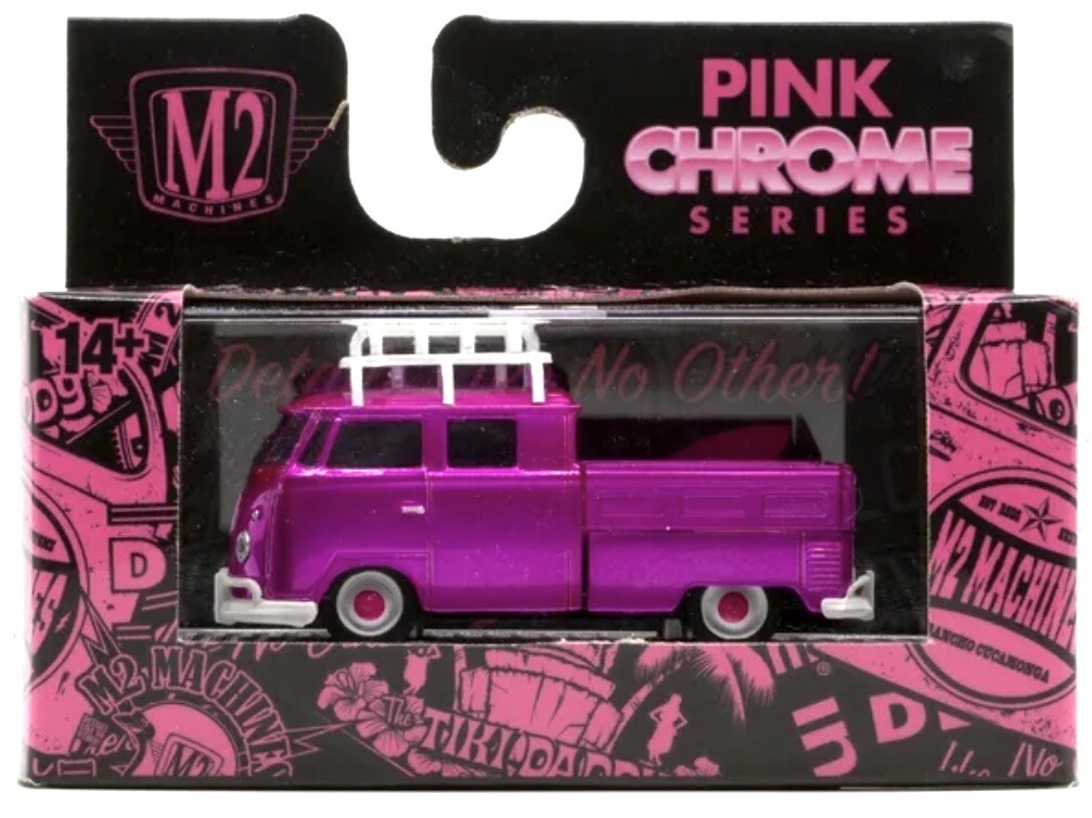 M2 MACHINES 1959 VW DOUBLE CAB TRUCK USA MODEL PINK CHROME SERIES